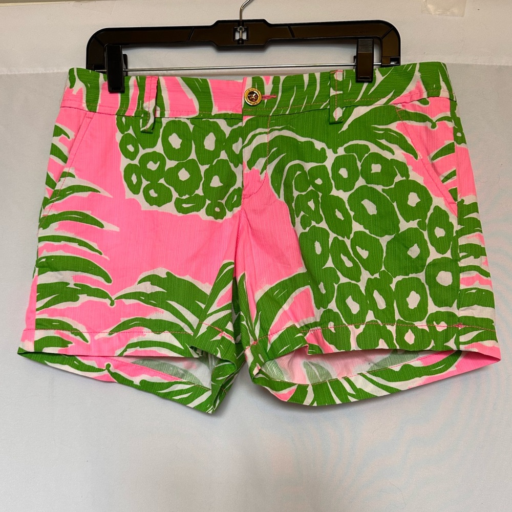 Lilly Pulitzer Pineapple Tropical Chino Callahan Shorts Pink Green Size 8
